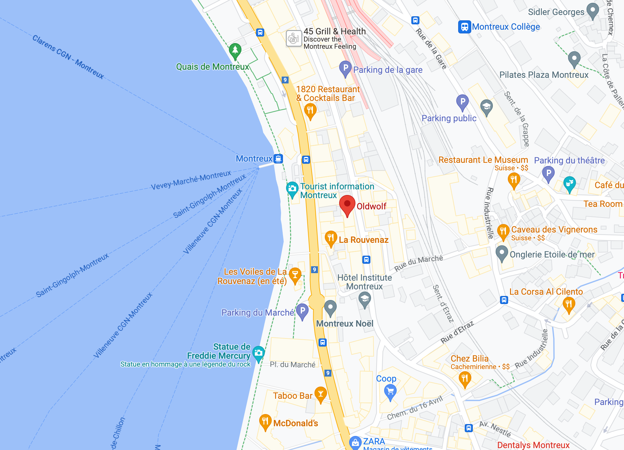 Carte statique de Montreux et du service de restauration Oldwolf